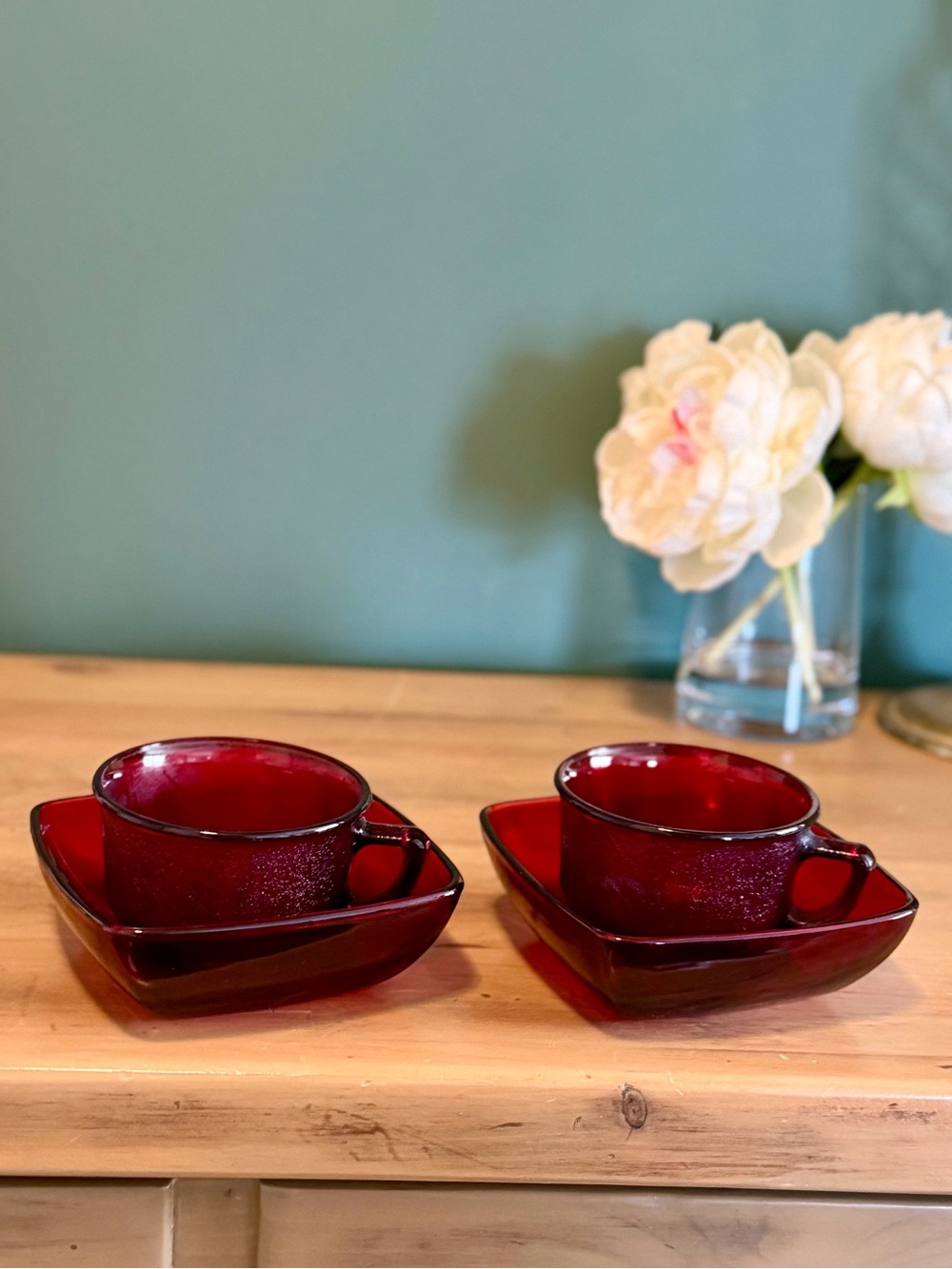 Anchor Hocking Royal Ruby Glass Cups & Bowls Set Red Vintage